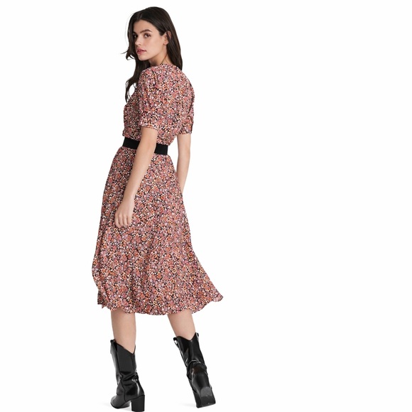 NWT THE KOOPLES Floral V-Neck Short Sleeve Flowy BOHO Dress in Pink & Black! - Picture 3 of 5